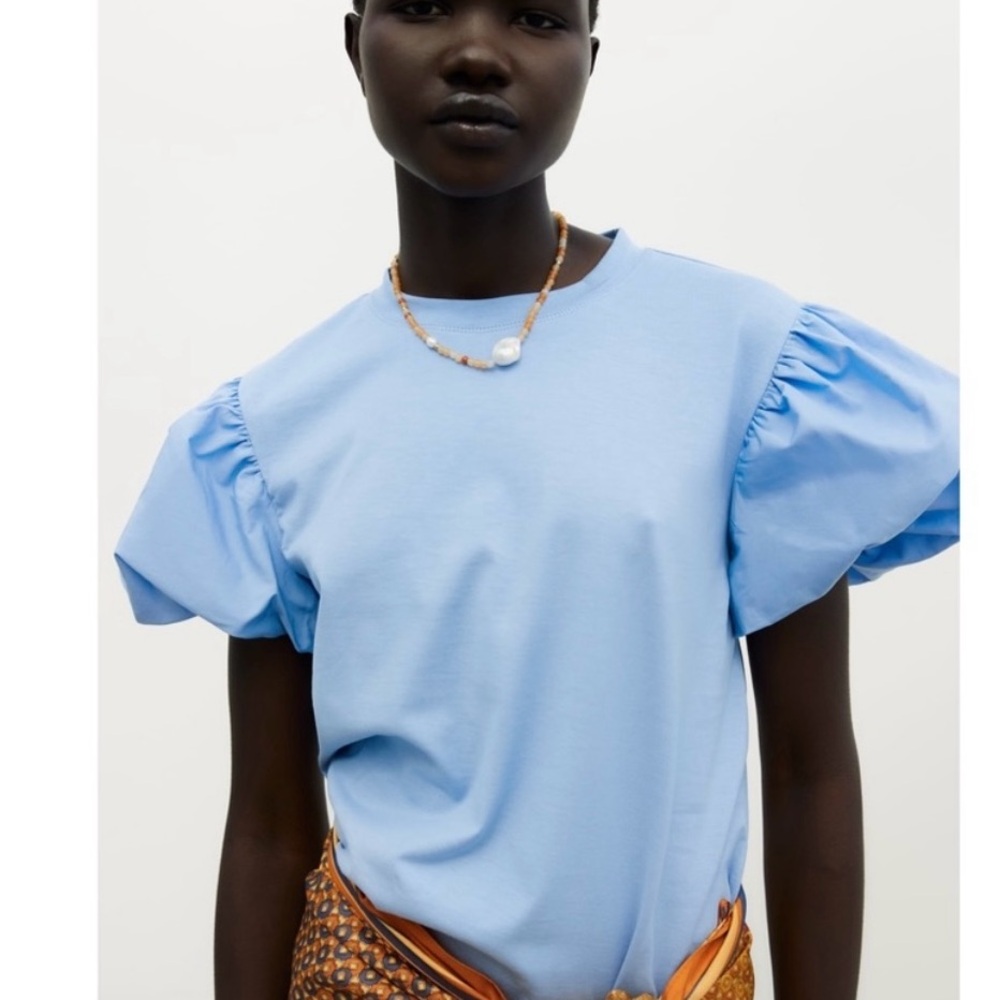 Zara Sky Blue Puff Sleeve Tee